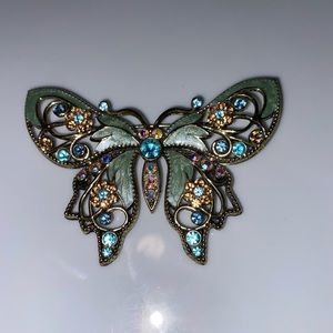 Vintage Avon SP butterfly brooch light green enamel aurora borealis faceted ston